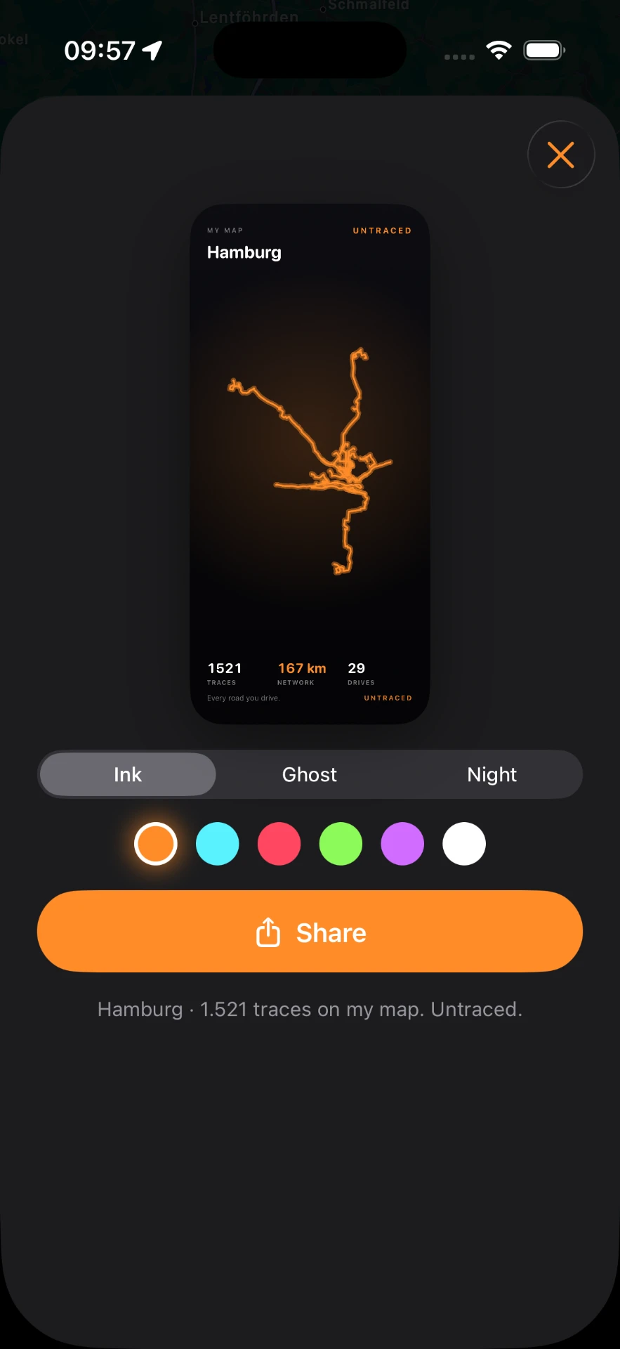 Untraced app screen: Share card