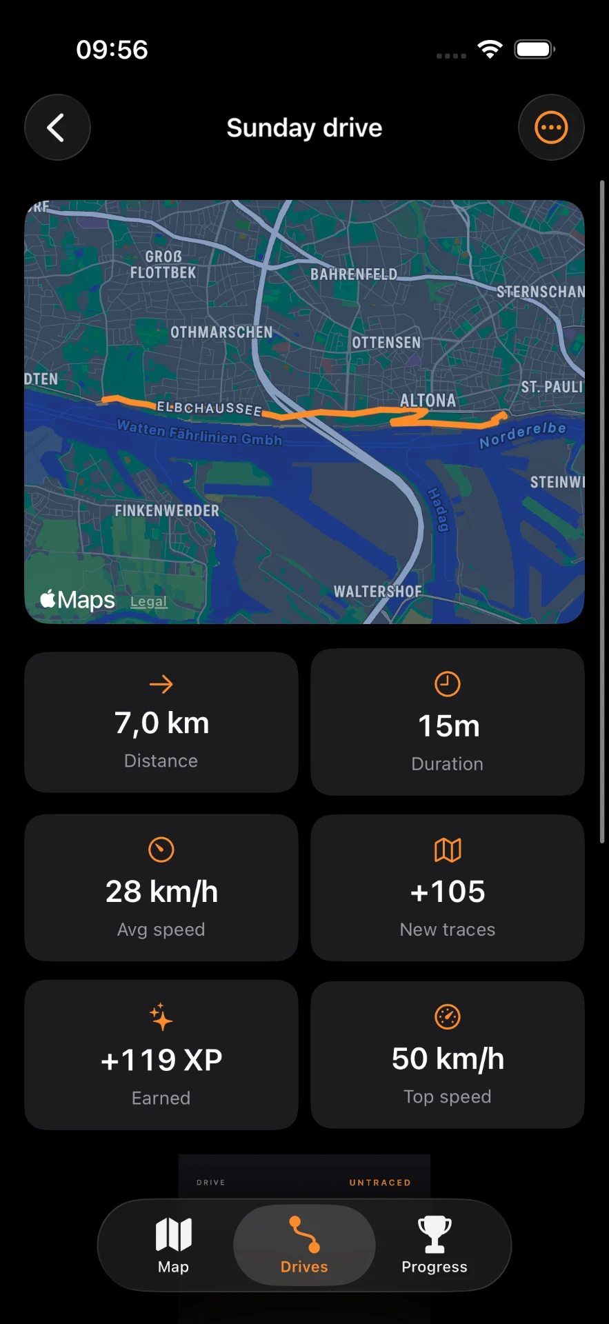 Untraced app screen: Trip detail